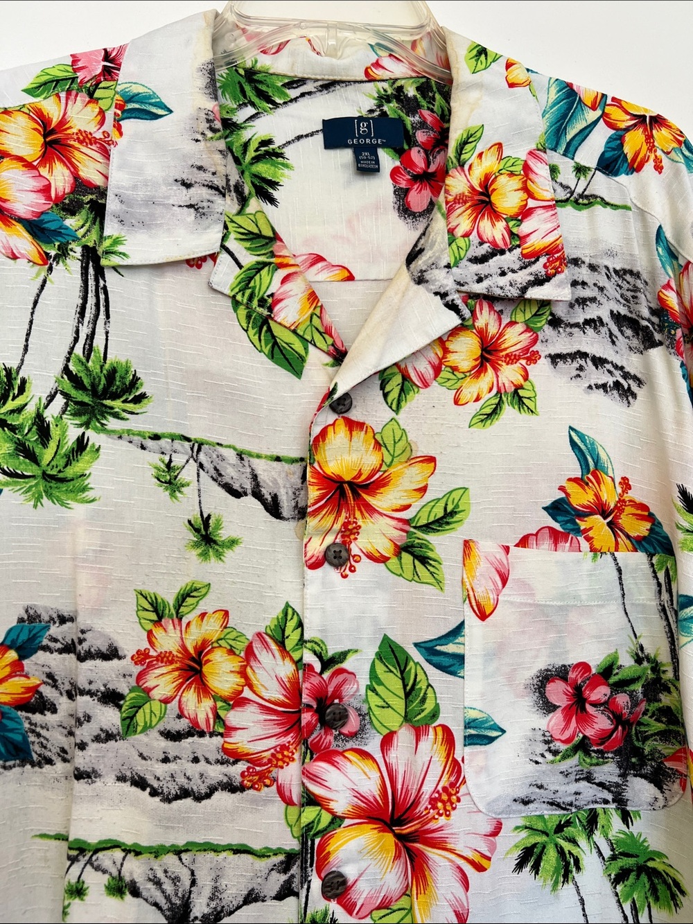 George White Tropical Hawaiian Vacation Floral Button-Down Shirt 2XL Men